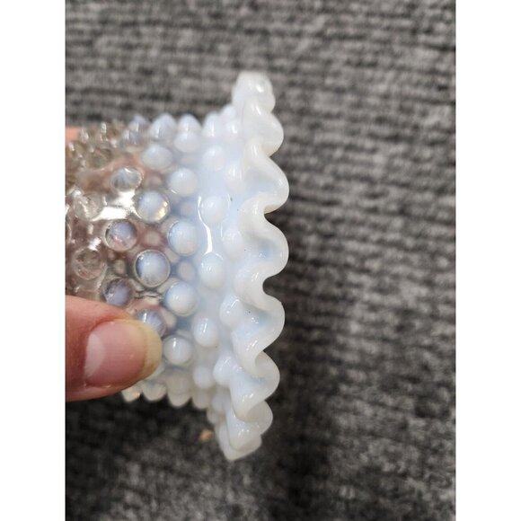 Vintage Fenton White French Opalescent Glass Hobnail Bowl Round Ruffle Edge - Picture 6 of 8